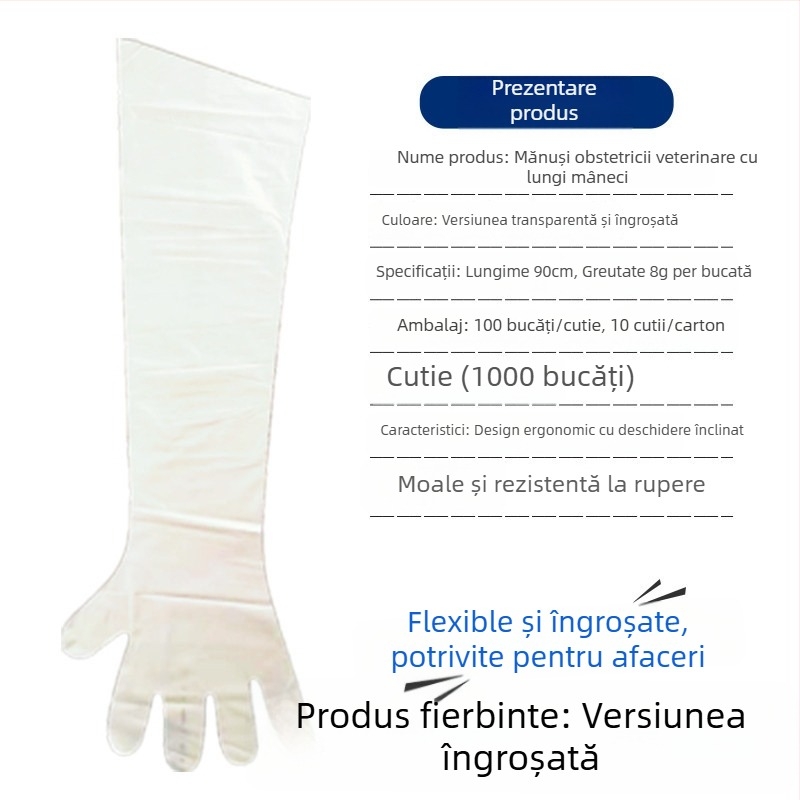 Mănuși veterinare de unică folosință, lungi, pentru obstetrică la ovine și bovine — PE, grosime sub 0.05 mm
