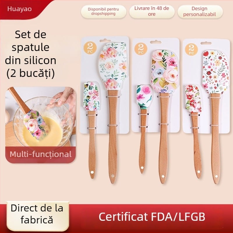 Set spatule din silicon cu mânere din lemn pentru coacere