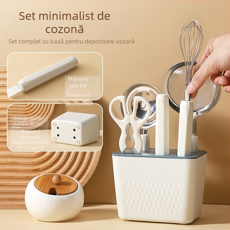 Zhituo set din oțel inoxidabil pentru coacere, 6 piese, cu bază, tel de ouă, sită de făină, strecurător de ouă, cuțit de fructe și foarfece