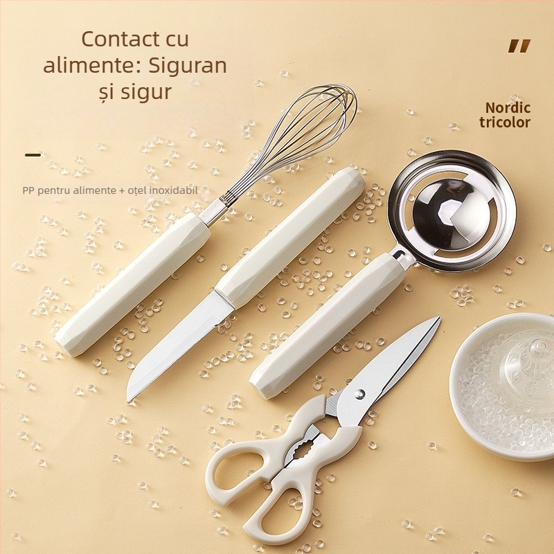 Zhituo set din oțel inoxidabil pentru coacere, 6 piese, cu bază, tel de ouă, sită de făină, strecurător de ouă, cuțit de fructe și foarfece