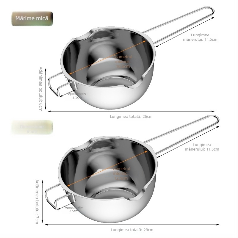 Recipient pentru topit ciocolată din oțel inoxidabil, rotund, capacitate 400 ml / 680 ml, pentru coacere
