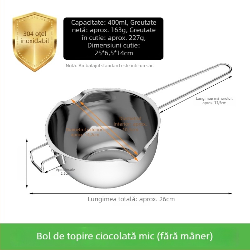 Recipient pentru topit ciocolată din oțel inoxidabil, rotund, capacitate 400 ml / 680 ml, pentru coacere
