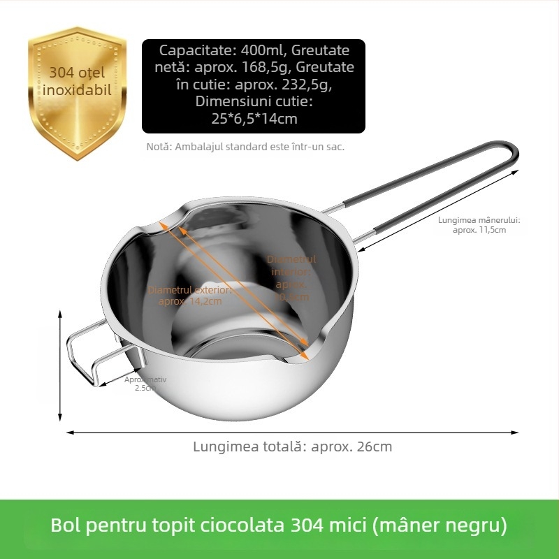 Recipient pentru topit ciocolată din oțel inoxidabil, rotund, capacitate 400 ml / 680 ml, pentru coacere