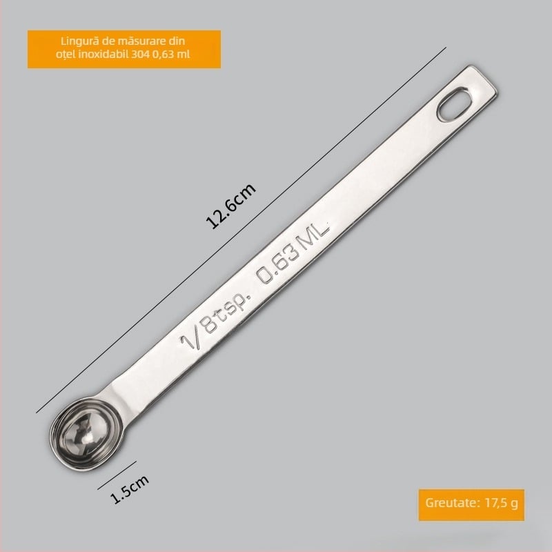 Set de linguri de masurare din oțel inoxidabil 304 cu scară de măsurare; capacități 0.63/1.25/2.5/3.75/5/15 ml; finisaj lucios