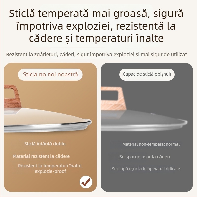 Weixiang capac universal din sticlă temperată pentru oale și tigăi – capac gros, rezistent la temperaturi înalte