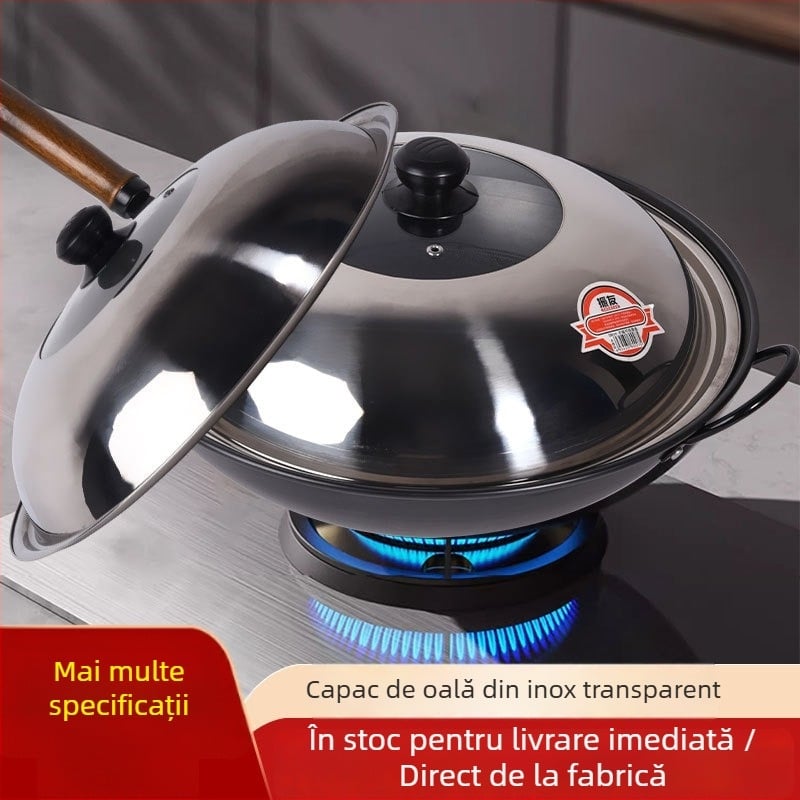 Capac de sticlă din oțel inoxidabil pentru wok și oale – Transparent, 300 g, Calitate premium, Design modern minimalist, Lucky Star Man