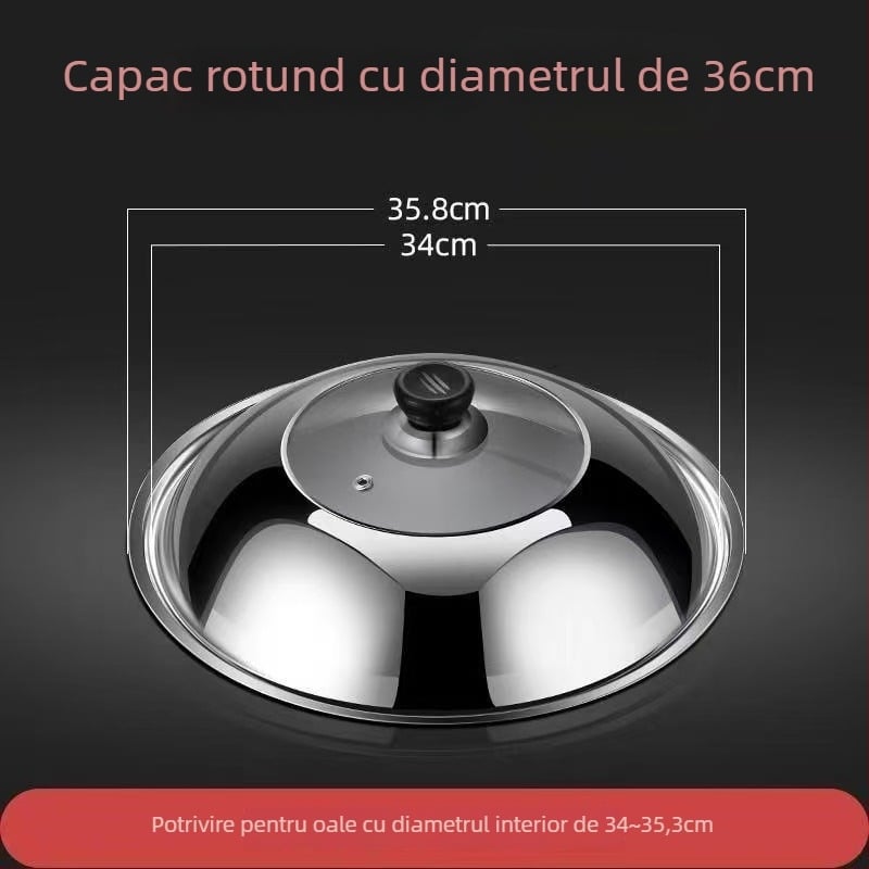 Capac de sticlă din oțel inoxidabil pentru wok și oale – Transparent, 300 g, Calitate premium, Design modern minimalist, Lucky Star Man