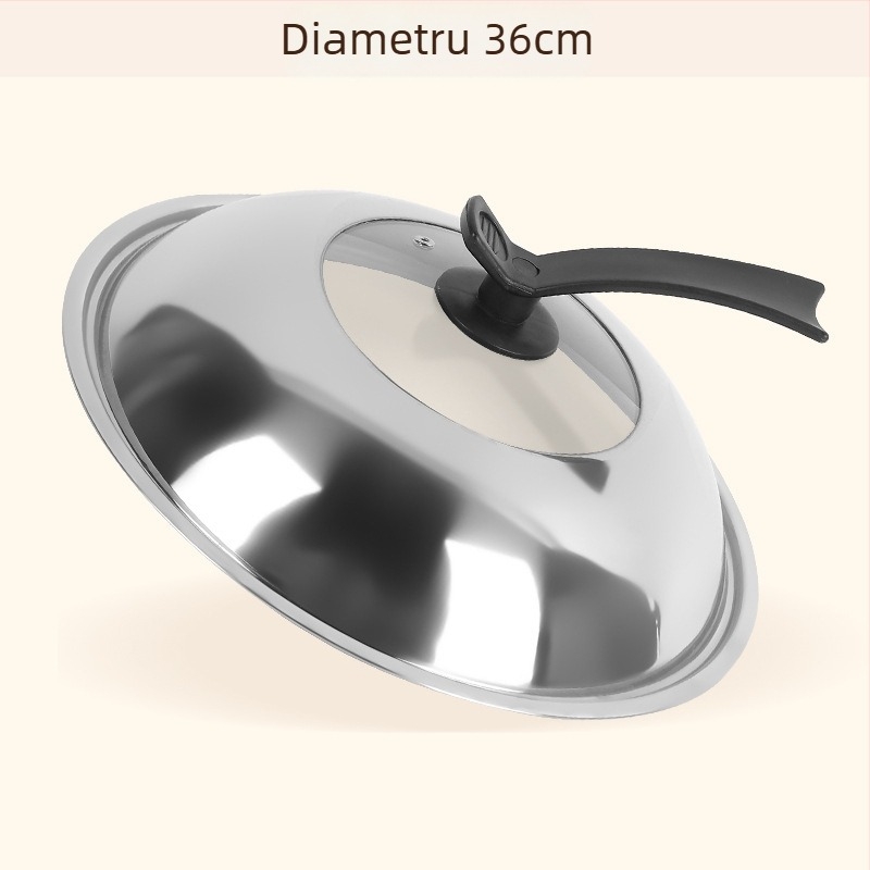 Capac de oală din oțel inoxidabil; sticlă întărită, transparentă; design combinat (Material: Oțel inoxidabil; Model: Capac combinație; Greutate: 365 g; Stil: Modern simplu)