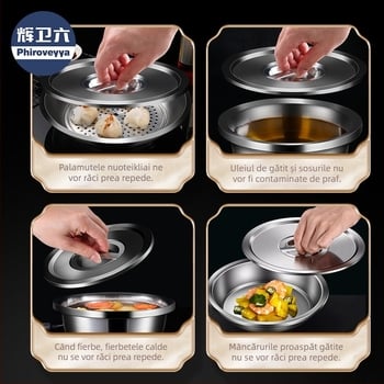 Capac pentru vas de gătit – 304 oțel inoxidabil, calitate alimentară, utilizare casnică multi-funcțională, gros, stil modern minimalist
