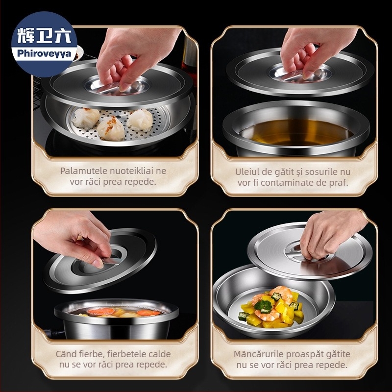 Capac pentru vas de gătit – 304 oțel inoxidabil, calitate alimentară, utilizare casnică multi-funcțională, gros, stil modern minimalist