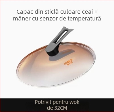 Capac de sticlă pentru wok și tigaie – transparent, rotund, cu mâner, Combach