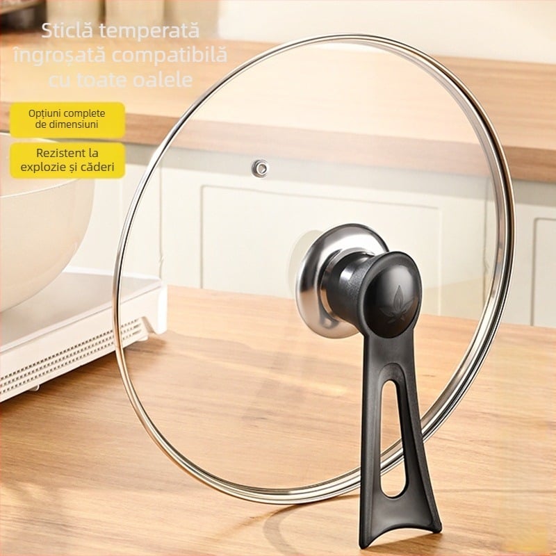 Capac de oală, sticlă temperată, rezistentă la temperaturi înalte, potrivire universală, de calitate alimentară