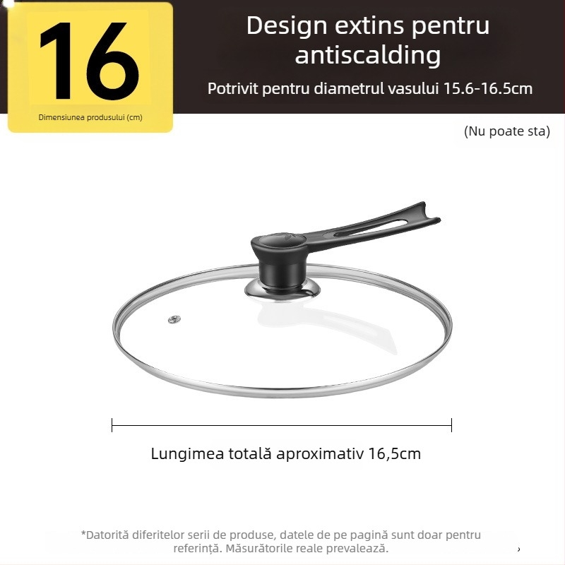 Capac de oală, sticlă temperată, rezistentă la temperaturi înalte, potrivire universală, de calitate alimentară