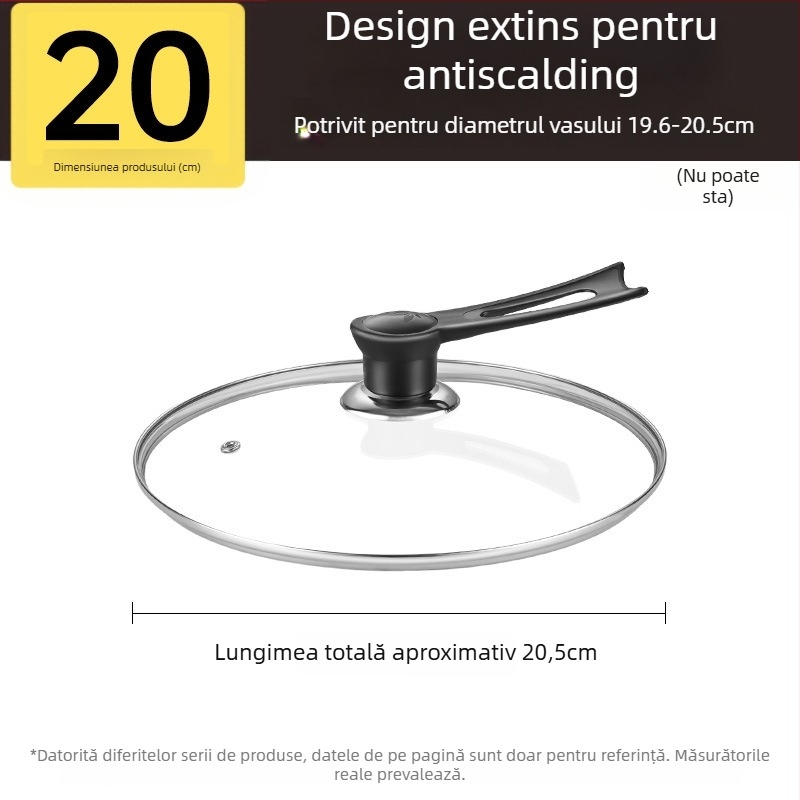 Capac de oală, sticlă temperată, rezistentă la temperaturi înalte, potrivire universală, de calitate alimentară