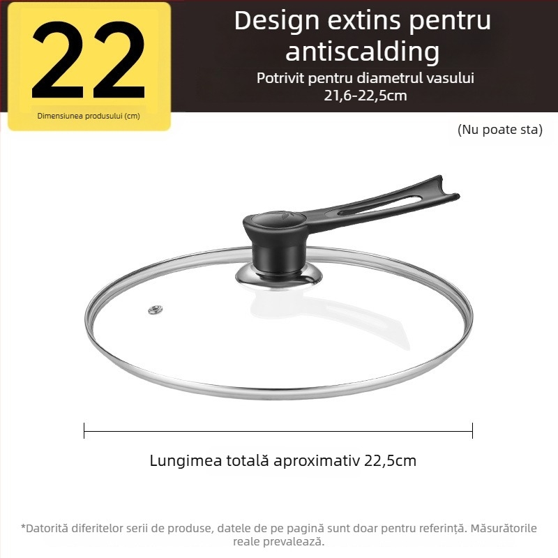 Capac de oală, sticlă temperată, rezistentă la temperaturi înalte, potrivire universală, de calitate alimentară