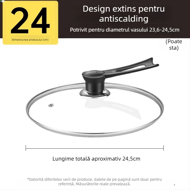 Capac de oală, sticlă temperată, rezistentă la temperaturi înalte, potrivire universală, de calitate alimentară