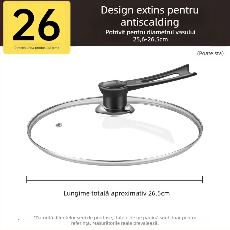 Capac de oală, sticlă temperată, rezistentă la temperaturi înalte, potrivire universală, de calitate alimentară