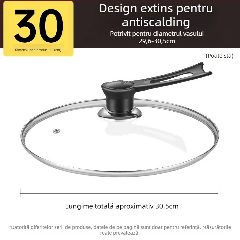 Capac de oală, sticlă temperată, rezistentă la temperaturi înalte, potrivire universală, de calitate alimentară