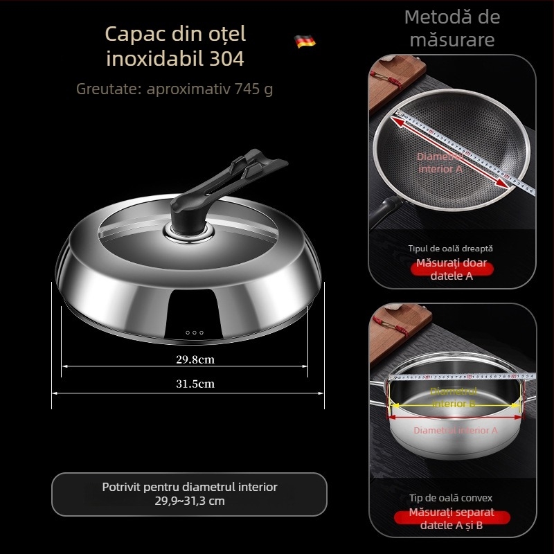 Capac de oală din oțel inoxidabil 304, model trapezoidal Bomans