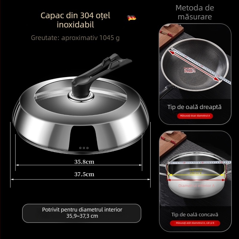 Capac de oală din oțel inoxidabil 304, model trapezoidal Bomans