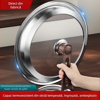 Capac rotund din sticlă temperată pentru wok, din oțel inoxidabil, rezistent la temperaturi înalte, universal