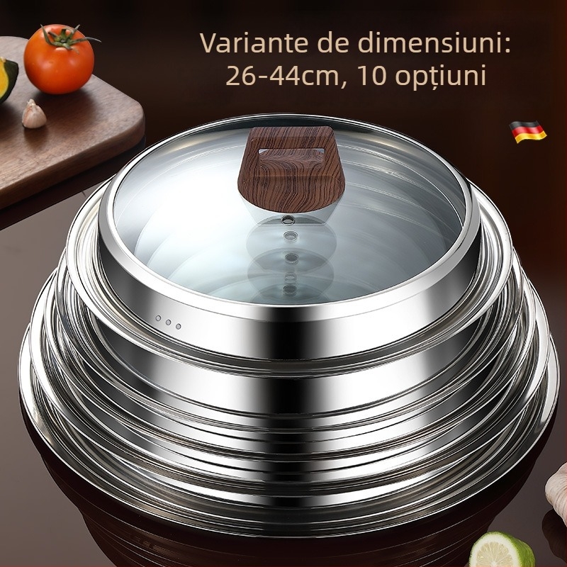 Capac rotund din sticlă temperată pentru wok, din oțel inoxidabil, rezistent la temperaturi înalte, universal
