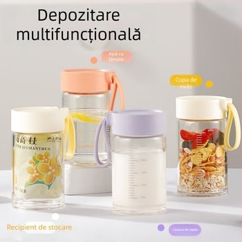 Pahar din sticlă borosilicat, design modern minimalist, personalizare logo disponibilă, cu frânghie pentru purtare