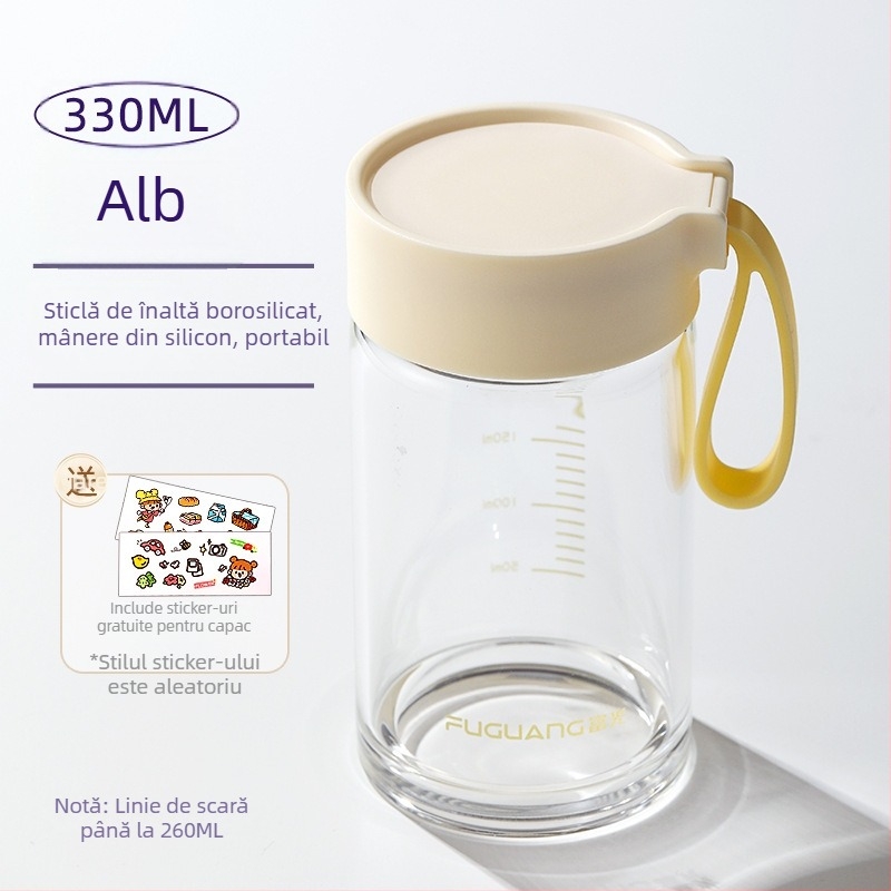 Pahar din sticlă borosilicat, design modern minimalist, personalizare logo disponibilă, cu frânghie pentru purtare