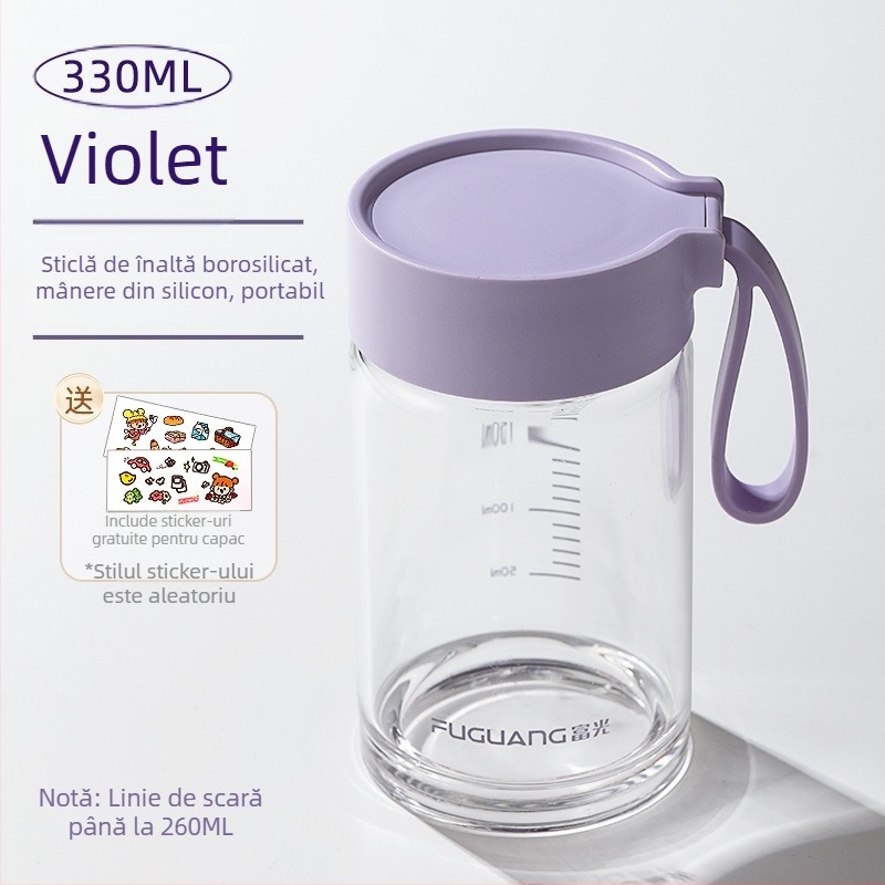 Pahar din sticlă borosilicat, design modern minimalist, personalizare logo disponibilă, cu frânghie pentru purtare