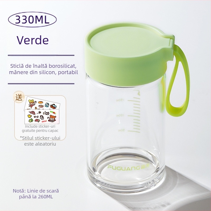 Pahar din sticlă borosilicat, design modern minimalist, personalizare logo disponibilă, cu frânghie pentru purtare
