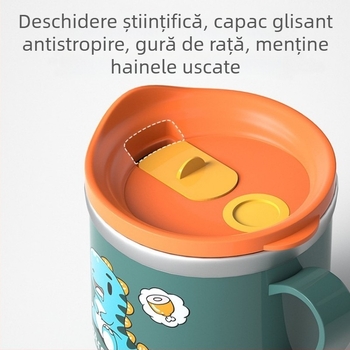 Cană pentru copii, stil desen animat, din oțel inoxidabil 316, rezistentă la căderi, cu scară de măsurare și pai