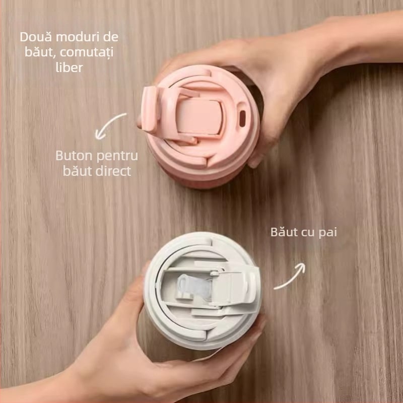 Ceașcă din sticlă rezistentă la temperaturi înalte, cu pai, lucrată manual, cu capac; ideală pentru birou, cafea și lapte.