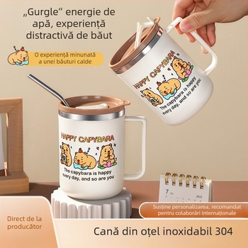 Cană din oțel inoxidabil 304, rezistentă la spargere, stil desen animat, pentru birou și ceai/cafea