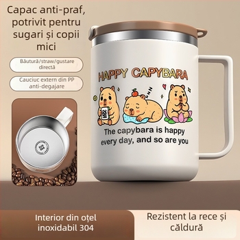 Cană din oțel inoxidabil 304, rezistentă la spargere, stil desen animat, pentru birou și ceai/cafea