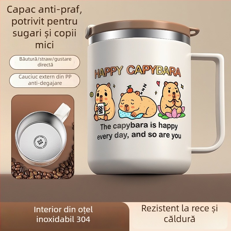 Cană din oțel inoxidabil 304, rezistentă la spargere, stil desen animat, pentru birou și ceai/cafea