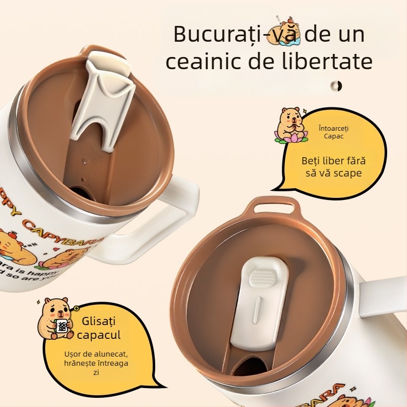 Cană din oțel inoxidabil 304, rezistentă la spargere, stil desen animat, pentru birou și ceai/cafea