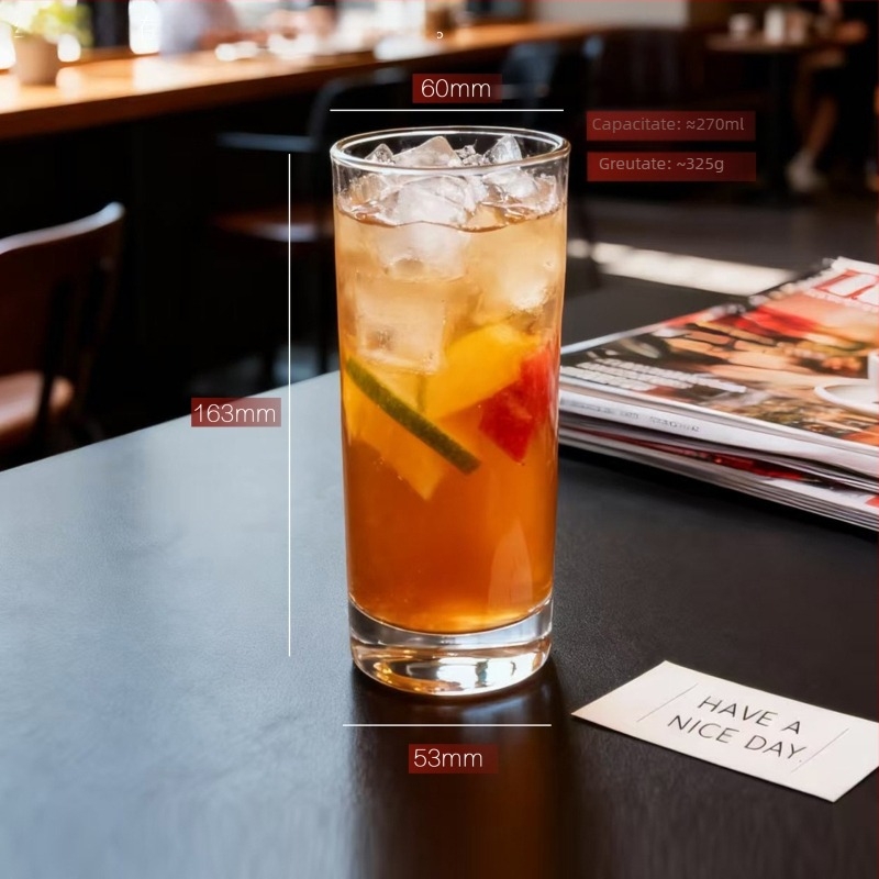 Pahar cilindric din sticlă rezistentă la temperaturi înalte, din sticlă sodiu-calciu, cu un singur strat, cu logo imprimat, pentru restaurante și uz casnic