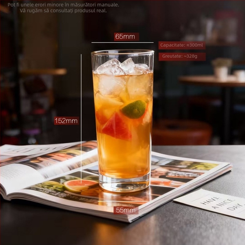 Pahar cilindric din sticlă rezistentă la temperaturi înalte, din sticlă sodiu-calciu, cu un singur strat, cu logo imprimat, pentru restaurante și uz casnic