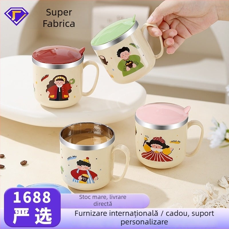 One Wheat cană de lapte pentru copii din oțel inoxidabil 316 – stil drăguț, rezistent la căderi