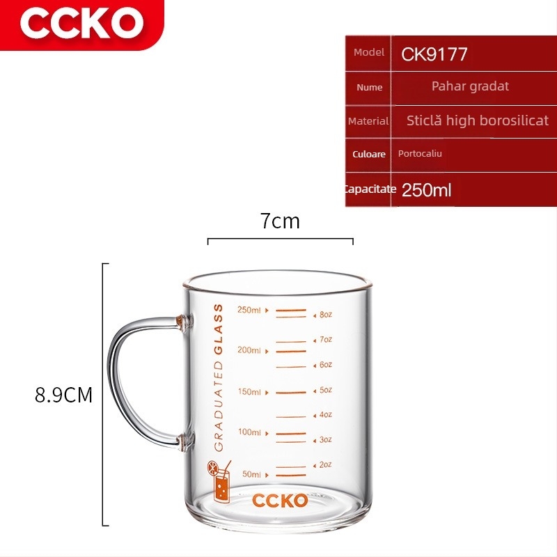 Ceșcuță pentru copii cu scară de măsură, din sticlă borosilikat rezistentă la temperaturi înalte, compatibilă cu microundele, cu mâner