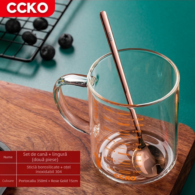 Ceșcuță pentru copii cu scară de măsură, din sticlă borosilikat rezistentă la temperaturi înalte, compatibilă cu microundele, cu mâner