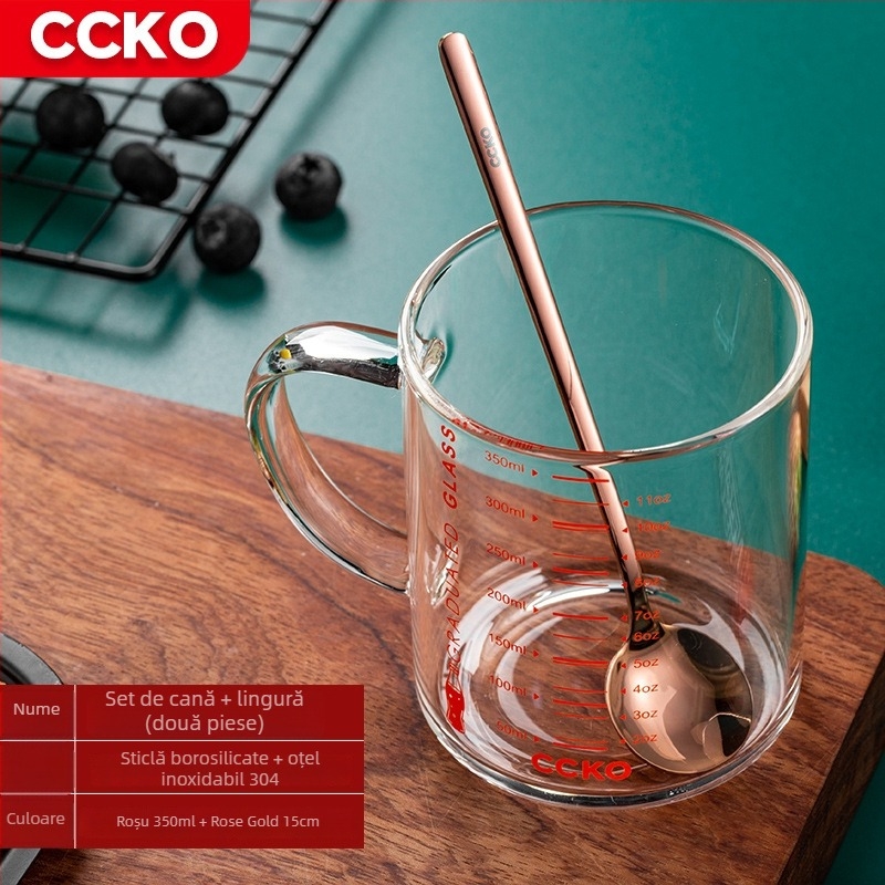 Ceșcuță pentru copii cu scară de măsură, din sticlă borosilikat rezistentă la temperaturi înalte, compatibilă cu microundele, cu mâner