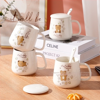 Cană ceramică cilindrică, cu capac și lingură, pentru uz casnic