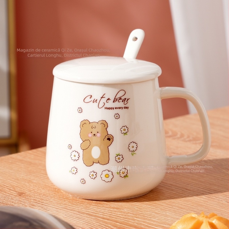 Cană ceramică cilindrică, cu capac și lingură, pentru uz casnic