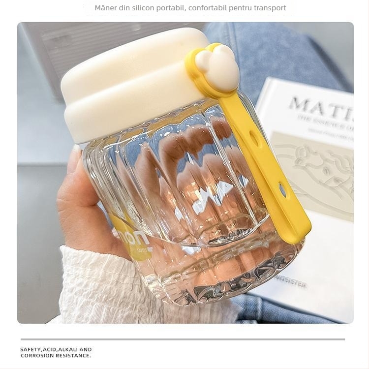 Cană de mic dejun din sticlă borosilikată, stil japonez, cu capac, rezistentă la temperaturi înalte, portabilă pentru la pachet