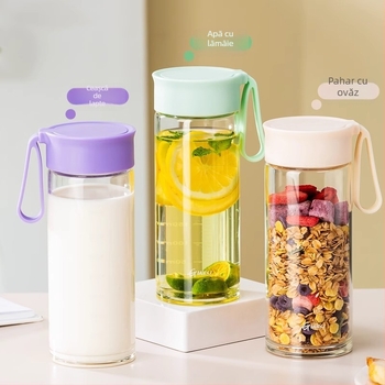 Cana de lapte din sticlă cu mâner și scară de măsurare, sigură pentru microunde, portabilă