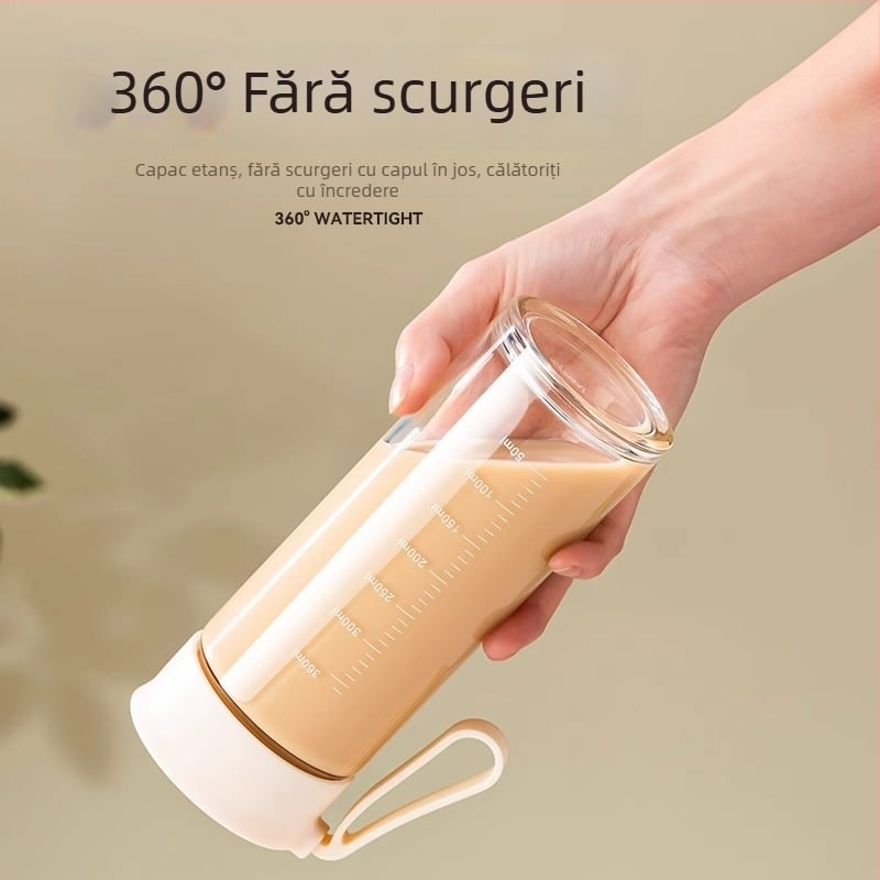 Cana de lapte din sticlă cu mâner și scară de măsurare, sigură pentru microunde, portabilă