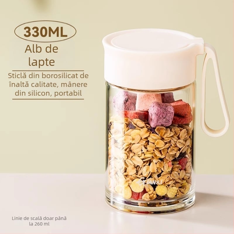 Cana de lapte din sticlă cu mâner și scară de măsurare, sigură pentru microunde, portabilă