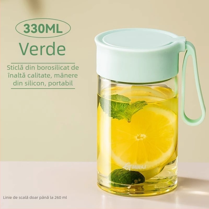 Cana de lapte din sticlă cu mâner și scară de măsurare, sigură pentru microunde, portabilă