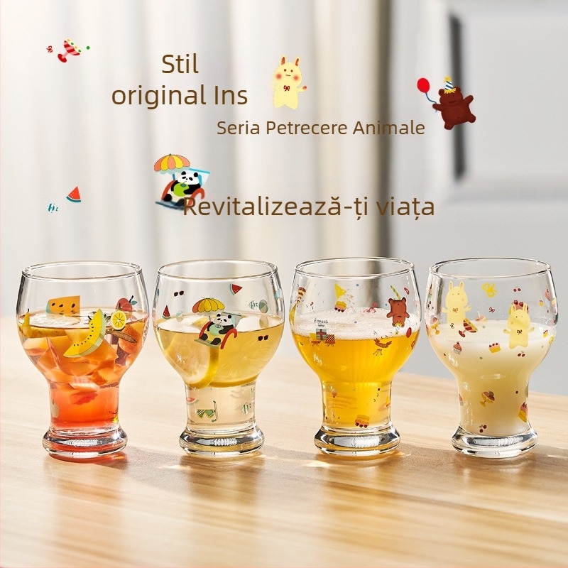 Pahar de sticlă, borosilicat înalt, formă rotundă, model cartoon, stil drăguț, imprimare logo